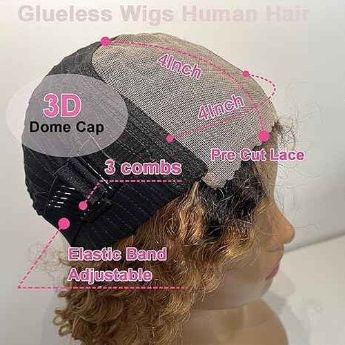 Rolisy 1B/30 Ombre Brown Bob Wig Human Hair 4x4 HD Lace Closure Wig 180% Density Glueless Water Wave Human Hair Bob Wig 12 Inch Short Curly Lace Frontal Wigs For Black Women