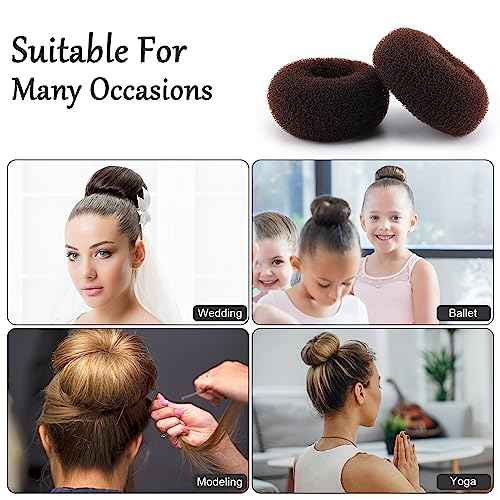 HOFASON Hair Bun Maker Donut 12 Pcs, Medium Sock Bun Doughnuts for Ballet Style Buns, Long Hair Accessories Bulk Ring Shaper for Women and Girls (Size M / 2.75 Inch, Brown)