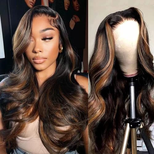 13x6 Ombre Lace Front Wig Human Hair 1B/30 Body Wave Lace Frontal Wigs Human Hair Pre Plucked 180% Density Highlight HD Lace Front Colored Wig Human Hair Glueless Balayage Wig for Women 20 Inch