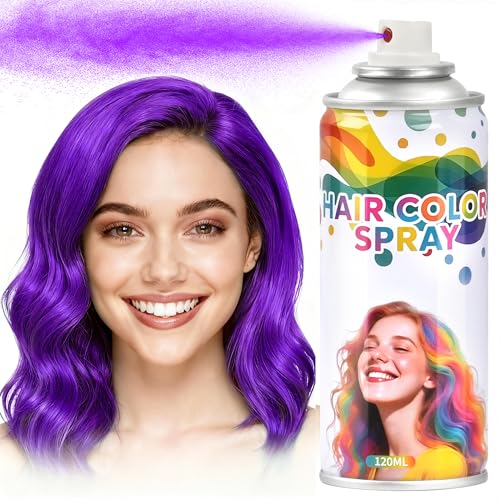 Purple Hair Spray, hair spray temporary for Women Kids Men, Washable Temporary Hair Dye Spray£¬Spray hair color Non-Sticky,For Cosplay Christmas Party, Halloween Crazy Hair Day (Purple, 4.06 oz)