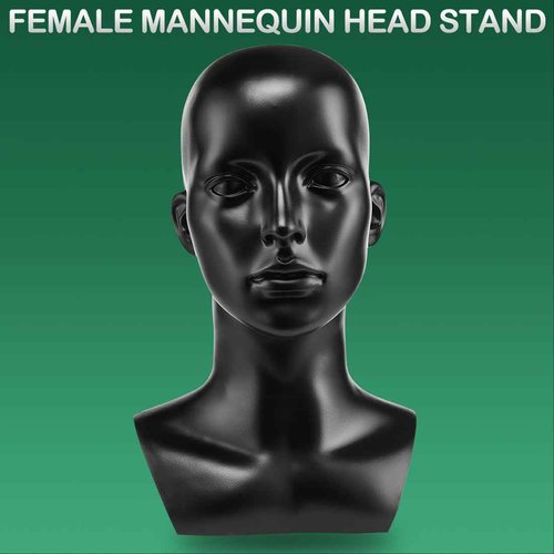 OUOLife Female Mannequin Head, for Wig Stand, VR Headset, Jewelry, Necklace, Pendant, Hat, Headphone, Glasses Display, Halloween Mask Making and Clay Busts (Black, 22.5 inch HC)