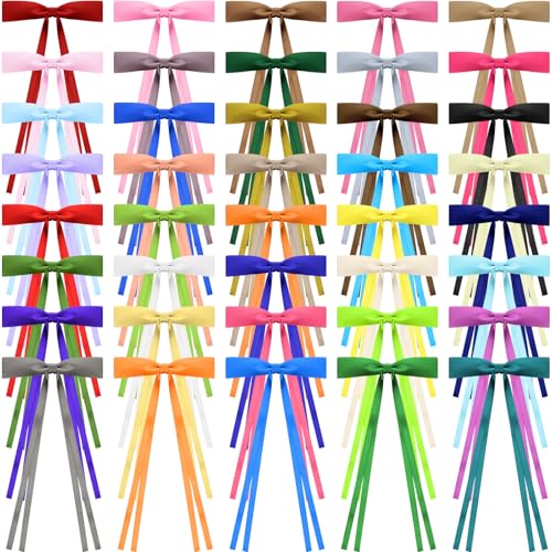 Mimorou 40 Pcs Bow Hair Clips Bulk Multicolor Bow Barrettes Set Hair Accessories with Long Tail Ribbon Bowknot Barrettes Clip and Tassel Colorful Christmas Thanksgiving Gift for Women(Rich Colors)