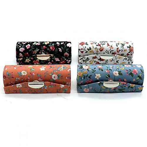 SenseYo 4 Pcs Ladies Floral Lipstick Case Holder with Mirror, Cosmetic Storage Kit Makeup Travel Cases Organizer Bag for Purse