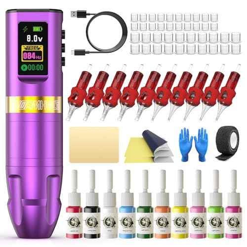 Wormhole Tattoo Gun Kit Wireless Tattoo Machine Kit with Digital LED Display 1,800 mAh Tattoo Kit Power Supply Smart Tattoo Pen Kit Tattoo Cartridge Needles for Tattooist WTK285