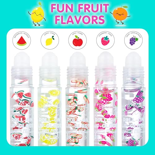 EXPRESSIONS 10pc Roll On Lip Gloss Set with Carrying Case, 10-Pack Glossy Lip Makeup - Assorted Fruity Flavors, Non Toxic, Kid Friendly, Party Gift, Best Friends