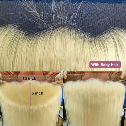 613 Frontal Straight 13x6 Transparent HD Lace Frontal Closure 12A Brazilian Virgin Remy Hair Free Part Ear to Ear Blonde Frontal Human Hair For Women Pre Plucked With Baby Hair 150% 16 Inch