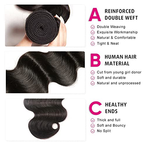 Body Wave Bundles Human Hair 18 20 22 Inch Unprocessed Brazilian Virgin Hair Weave Human Hair 3 Bundles 12A Natural Black Color Body Wave Hair Extensions