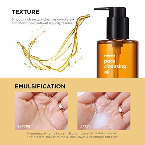 Hanskin AHA Pore Cleansing Oil for Dry Skin, Exfoliating, Waterproof Makeup Sebum Remover Facial Oil Cleanser for Face, Moisturizing for Soft Skin, Korean Skincare [AHA/10.14 oz.]