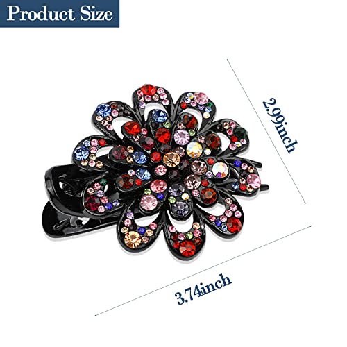 4Pcs Rhinestone Hair Claw Clips French Curved Duckbill Hair Clips Crystal Flower Barrettes for Women Girls Thick Long Hair