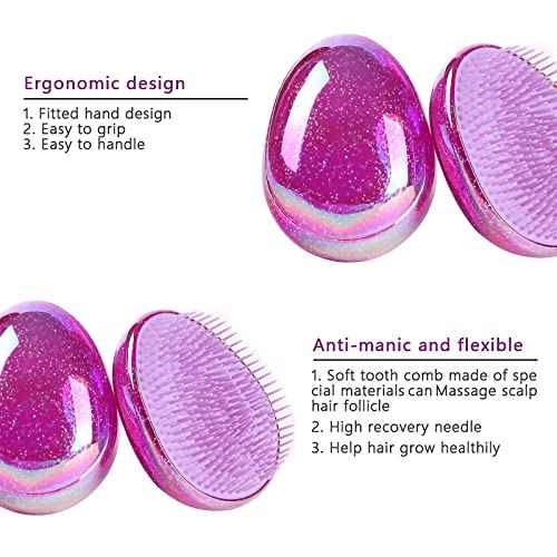 Hair Brush, Detangling Brush Portable Travel, Glitter Egg Shape Anti Static Knots, Air Cushion Massage Detangler Brush for Adults Kids Curly Long Thick Dry Wet Frizzy Damaged Hair