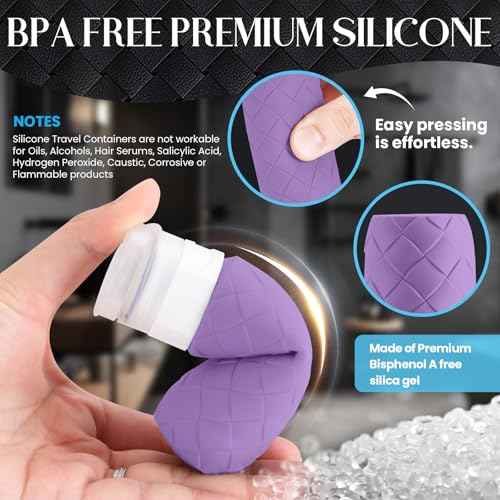 Travel Bottles for Toiletries, TSA Approved Silicone Travel Size Containers for Toiletries, BPA Free Leak Proof Refillable Essentials Accessories, Shampoo and Conditioner Bottles (Purple)