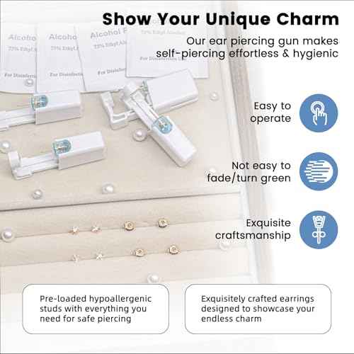 12 Pcs Ear Piercing Kit Disposable Ear Piercing Gun Kit with 4 Pcs 5 Prong Setting Cubic Zirconia Rainbow Star Earrings Stud 316L Stainless Steel Easy to Use Self Ear Piercer Gun Kit