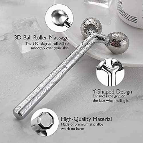 Tekson Faical Roller Massager, 3D Metal Face Massage Tool for Reduce Puffiness, Remove Eye Wrinkles, Face Lift, Increase Firmness, Anti-Aging, Skin Tightening (Zinc Alloy)