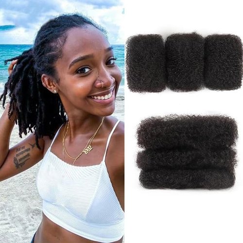 Afro Kinkys Bulk Human Hair For Braiding Dreadlock Extensions Create Repair Braid Micro Twist Afro Kinky Curly Human Hair Bundles Bulks Locs Extensions 1B Natural Black14+14+14 3 bundles/pack