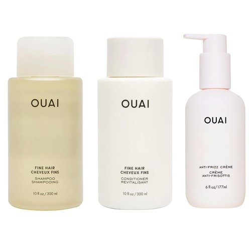 OUAI Anti-Frizz Bundle - Fine Hair Crème, Shampoo & Conditioner Set (3 Count)