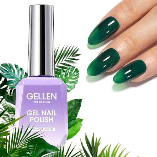 GELLEN Emerald Green Gel Nail Polish, Christmas 18ml Semi Sheer Dark Green Jelly Gel Polish, No Wipe Soak Off UV Gel for Nail Manicure DIY Art Salon Home, 0.61oz