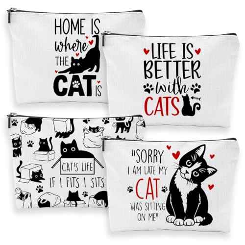 4 Pcs Black Cats Cosmetic Bags Set, Cute Animal Cosmetic Bags With Zipper Travel Toiletry Pouches for Women Friend Coworker Sister Thanksgiving Christmas Birthday Friendship Gifts