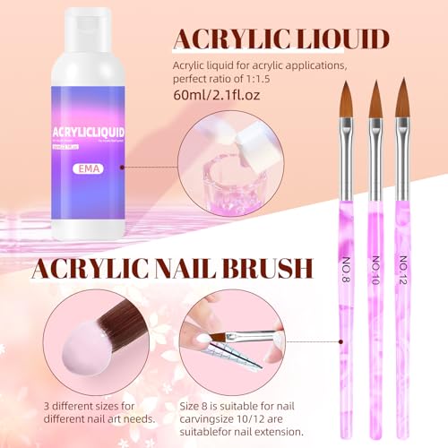 Acrylic Nail Kit for Beginners with Everything-Nail Kit Acrylic Set White Pink Clear Acrylic Powder Gel Polish Decorations for Home Salon