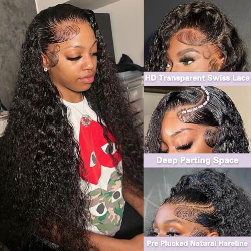 26 Inch Deep Wave Lace Front Wigs Human Hair, 13x4 HD Lace Front Human Hair Wet and Wavy Glueless Frontal Deep Curly Wig for Women, Pre Plucked, 180 Density, Small Knots,Average Cap, Tangle Free