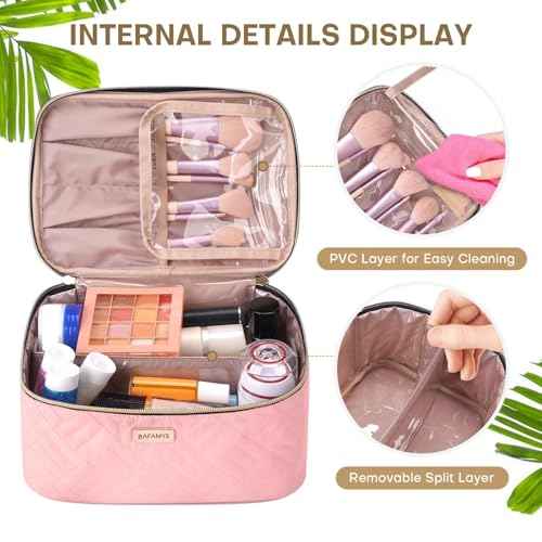 5L Travel Makeup Bag, Portable Cosmetic Bag for Women, Large Capacity Travel Toiletry Accessories Organizer case with Divider, Pink 1.34 GAL