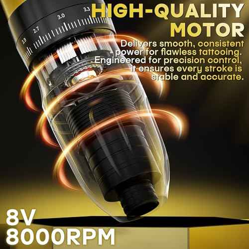 POSEIDON Wireless Tattoo Pen Kit with 20Pcs Tattoo Cartridge Needles 11Pcs Ink 2Pcs Tattoo Batteries, Portable Tattoo Gun with 7 Stroke Settings, Complete Tattoo Machine Set for Beginners and Artists