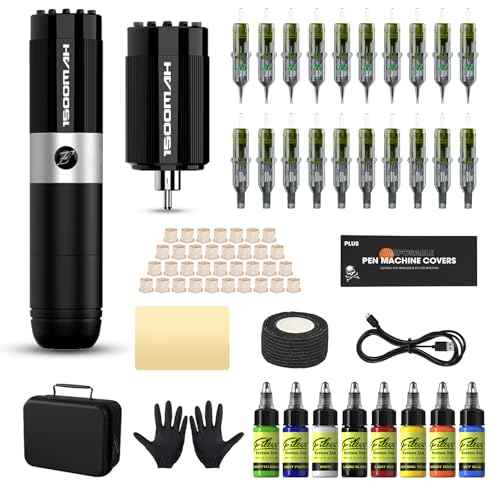 Filter Tattoo Kit - Tattoo Gun Kit Complete with Rotary Tattoo Machine Pen, Extra 1500mAh Battery Power Supply, 20Pcs Tattoo Needles and 8 Color Inks for Beginners and Artists (Freedom Black)