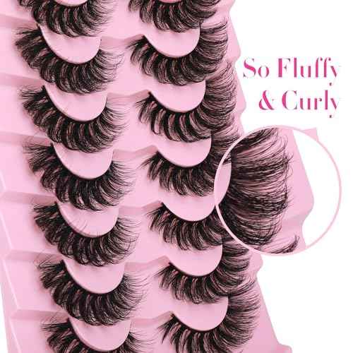 JIMIRE Mink Lashes Wispy Cat Eye Lashes Full 6D Volume False Eyelashes that Look Like Extensions 16MM Thick Soft D-Curly Fake Lashes 7 Pairs Pack