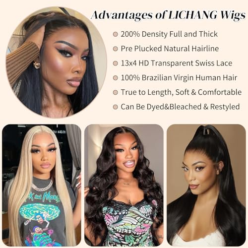 LICHANG 200 Density 13x4 Lace Front Wigs Human Hair 13x4 HD Frontal Human Hair Lace Front Wigs Straight Wigs Human Hair Straight Glueless Human Pre Plucked for Women 26 Inch