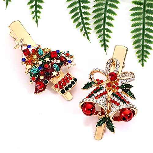 Christmas Hair Clips Hairpin Sparkling Rhinestone Christmas Tree Bells Snowflake Reindeer Hair Barrette Xmas Holiday Party Alligator Hair Clips Hair Accessories For Woman(tree bells)