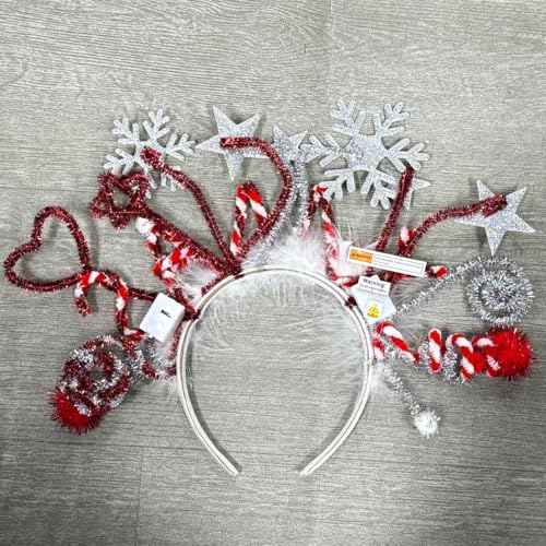 CASDRE Christmas Light up Headband Red White Xmas Candy Hair Hoop Stars Snowflake Sparkly Hair Accessories for Women and Girls