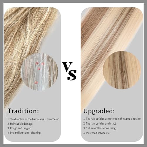 Microlink Hair Extensions Human Hair Microbead 100% Remy Hair #60/7 Chocolate Brown Mix Caramel Blonde 22inch 40G MicroLoop Extensions Real Human Hair Blonde Natural Look & Salon Quality