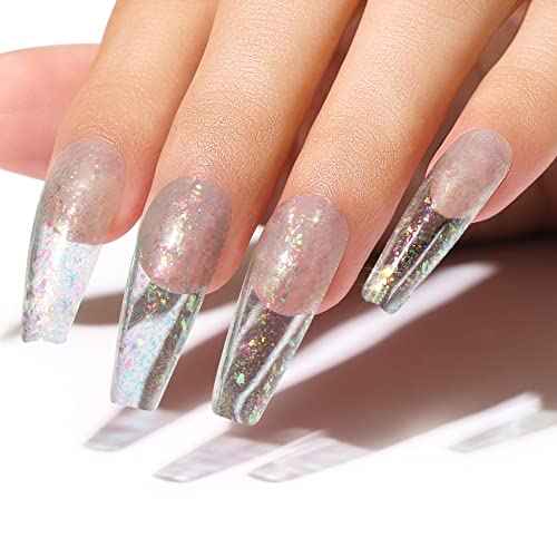 AIMEILI Gel Nail Polish Hema Free 4 Colors Pink Purple Blue Silver Glitter Gel Nail Kit Shining Nails Soak Off Summer Nail Design Nail Lamp Cured Manicure Set for Women Kit Set 32