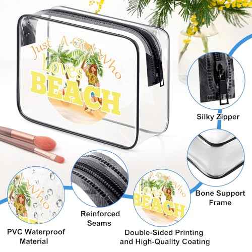 Beach Lover Gift Clear Beach Makeup Bag Beach Gifts for Girls Women Friends Sister Birthday Christmas Graduation Gift PVC Zipper Toiletry Bag Girls Trip Gifts Summer Beach Gifts Girls Weekend Gift
