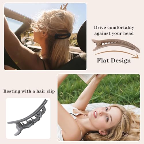 6 PCS Flat Hair Clips, French Lay Flat Claw Clips for Women Girls, 3 Styles Strong Hold Non-slip Matte Hair Claws for Thin Thick Hair(Navy&Brown)