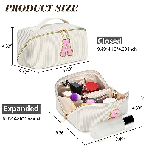 Personalized Initial Makeup Bag,Christmas Gifts for Girl,Preppy Bag Cosmetic Travel Bag Women,Travel Toiletry Organizer,Large Capacity Corduroy Stuff Bag,Cute Cosmetic Pouch Skincare Bag-Z