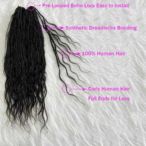 Locs Human Hair Crochet Boho Extensions Pre Looped Goddess Body Wave Curly Ends Knotless Box Braids Faux Locs For Women 22 Inch 24Strands
