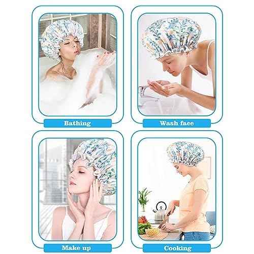 Aquior Shower Cap for Women, Reusable Shower Caps Double Layer Waterproof Womens Girls Adult Hair Cap for all Hair Lengths with EVA Lining, Soft Shower Caps for Long Thick Hair