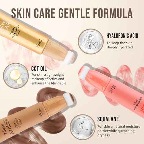 Color Nymph Liquid Makeup Wand Combo, Hydrating Brown Contour Stick Glow Liquid Highlighter Pigmented Blush For Cheeks Fine Texture Natural Blend Long Lasting (Brown Contour+Blush+Highlighter)