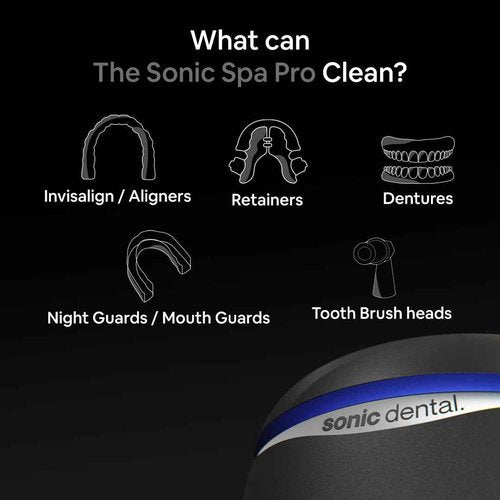 Sonic Pro Dental Cleaning Pod, 43kHz Ultrasonic Retainer Cleaner Machine for Dentures, Mouth Guards, Braces, Toothbrush Heads, Jewelry & All Dental Appliances, FSA/HSA Eligible (Pearl White)