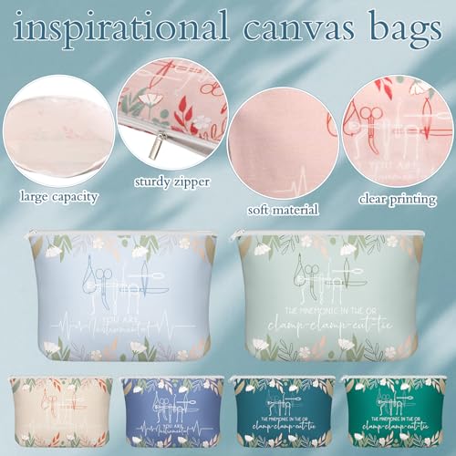 12 Pcs Nurse Appreciation Gift Set Adjustable Scrub Caps with Canvas Makeup Bags Christmas Thank You Gift Bulk for Nurse Doctor Staff Medical Surgical Technologist Holiday Party Favors