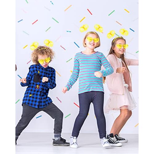 12 Pcs Pom Pom Headband Tinsel Wrapped Ponytail Headband with Heart Sunglasses Costume Halloween Cosplay Hair Party Accessory(Yellow)