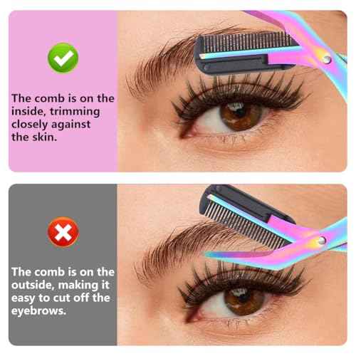 Eyebrow Trimmer Scissor, 2-in-1 Professional Eyebrow Scissors with Comb, Stainless Steel Precision Eyebrow Cutter Hair Removal Makeup Tool for Women and Men (Pink)
