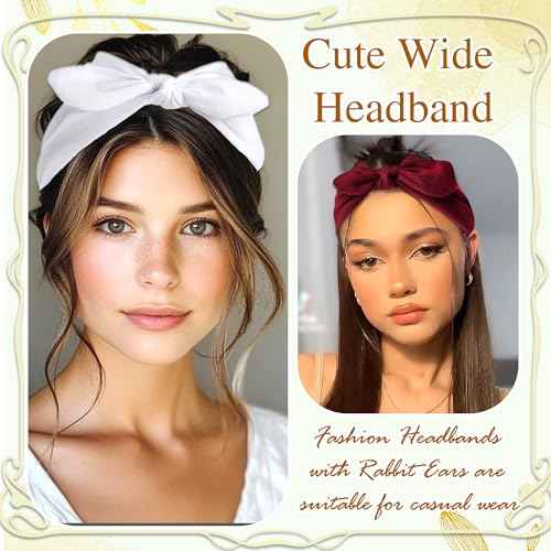 3 Pcs Wide Headbands for Women Boho Rabbit Ears Hair Bands Stretchy Bow Hair Bandana Non Slip Head Scarf Workout Turban Yoga Hair Accessories