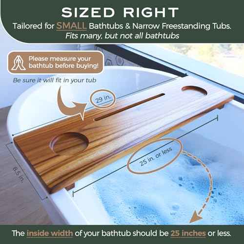 Superior Bathtub Table Tray for Small Tubs - Adjustable Bath Tub Tray Wood - Sustainable Minimalist Teak Bathtub Shelf Across Tub - Anti-Slip Bathroom Accessories Holders for Tub 29" in.