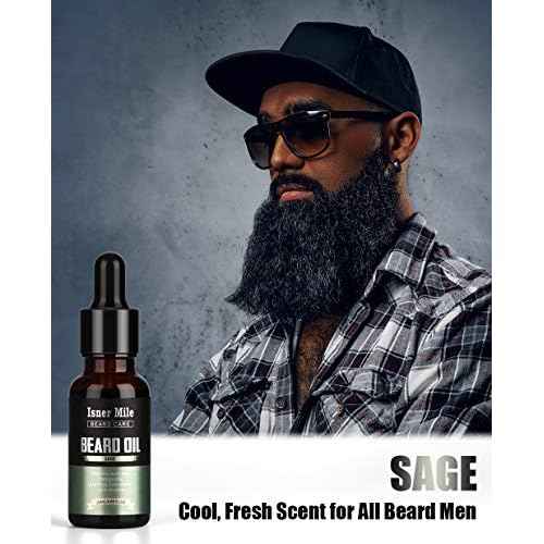 ISNER MILE Beard Oil Kit for Men Conditioner: Cedarwood Sandalwood Sage Orange Unscented, Mustaches Soften Moisturizing, Valentines Gifts for Him Husband, Fathers Birthday Gifts for Dad Men Boyfriend