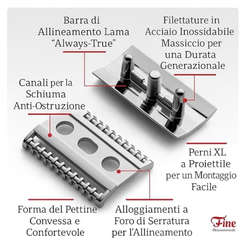Mr. Fine Premium Double Edge Safety Razor for Wet Shaving, Single Blade Razor, Close Shave, Open-Comb Guard, 100% Metal w/Stainless Steel Core, 5 Feather Blades