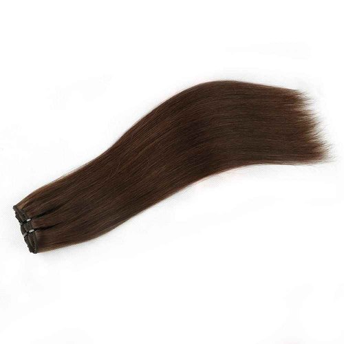 Hair Extensions Real Human Hair Chocolate Brown Remy Human Hair Extensions Clip in Natural Hair Extensions Straight Real Hair Extensions 120g 8pcs (18 inch, #4)