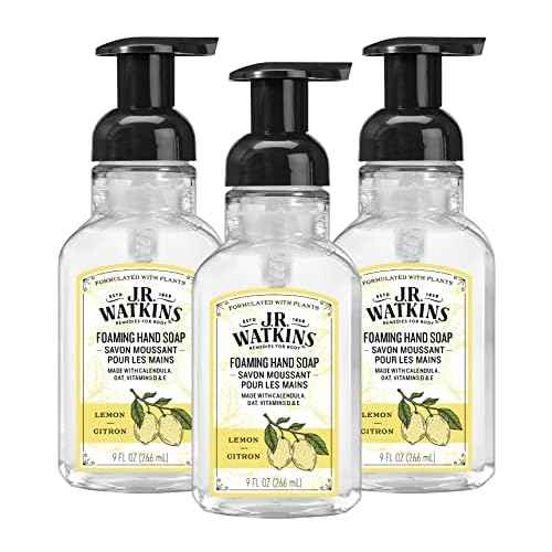 J.R. Watkins Foaming Hand Soap with Pump Dispenser, Moisturizing Foam Hand Wash, Alcohol-Free, Cruelty-Free, Lemon, 9 fl oz, 3 Pack