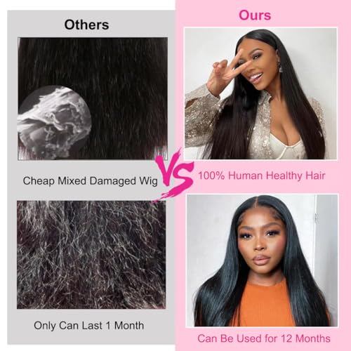 BELE 13x4 Lace Front Wigs Human Hair 26 Inch 200% Density Pre Plucked Brazilian Virgin Straight Skinlike Real Hd Lace Frontal Wigs Human Hair Glueless Straight Lace Front Wigs for Women Natural Color