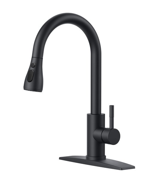 FORIOUS Black Kitchen Faucet with Pull Down Sprayer, High Arc Single Handle Classic Stainless Steel Sink Faucet 1 or 3 Hole, Suitable for Farmhouse Camper Laundry Rv Bar